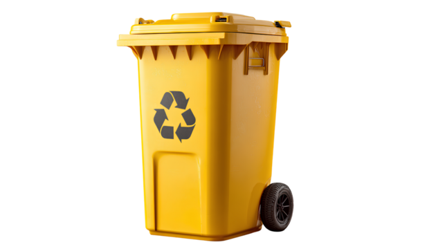 yellow bin with recycling symbol isolated on a transparent background - Powered by Adobe