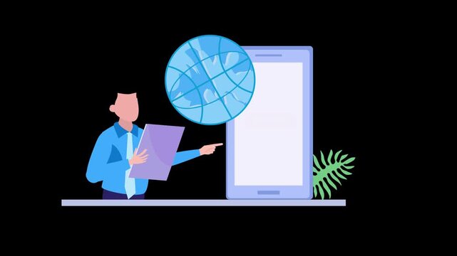 2D People Using Browser on Mobile and Laptop Illustration Animation