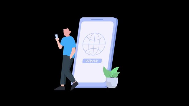 2D People Using Browser on Mobile and Laptop Illustration Animation