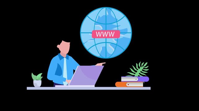 2D People Using Browser on Mobile and Laptop Illustration Animation