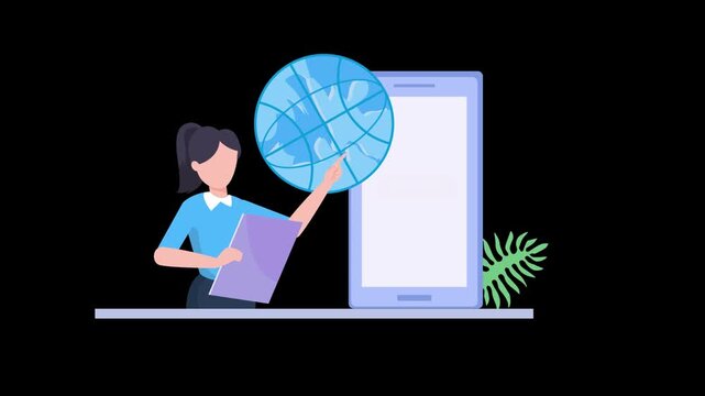 2D People Using Browser on Mobile and Laptop Illustration Animation