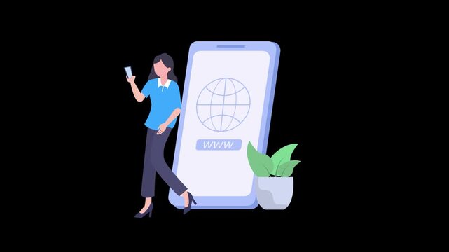 2D People Using Browser on Mobile and Laptop Illustration Animation