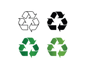 Obraz premium Recycling symbol in outline black and green colors on white background