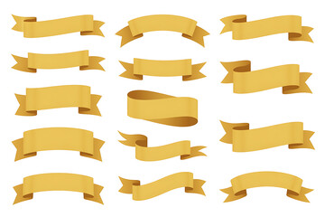 Collection of golden ribbons in various shapes and sizes, offering decorative and celebratory elements.