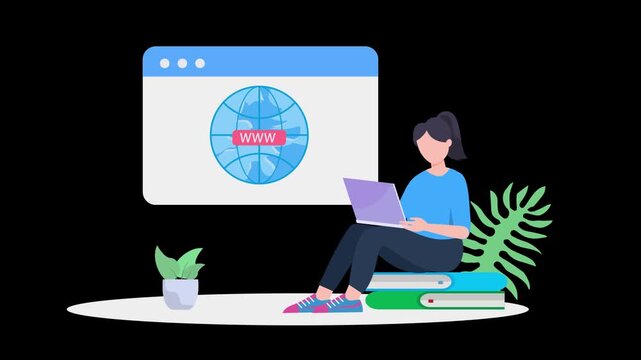 2D People Using Browser on Mobile and Laptop Illustration Animation