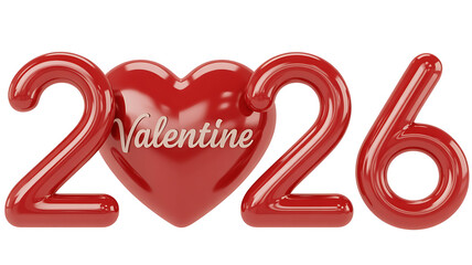Red numbers forming "2026" with a heart shape, celebrating Valentine's Day and love.