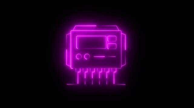 abstract neon glowing Solar charge controller icon animation. 4k motion graphics animation video .