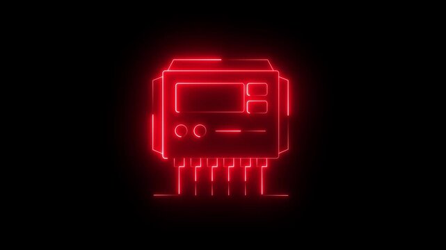 abstract neon glowing Solar charge controller icon animation. 4k motion graphics animation video .