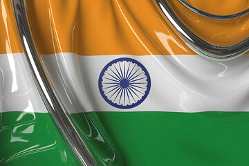 Vibrant flag with saffron, white, green hues and central wheel, representing national identity and pride.