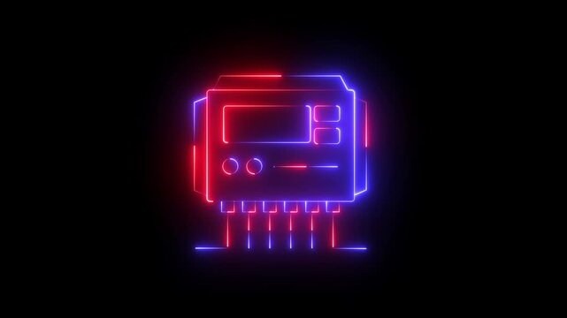 abstract neon glowing Solar charge controller icon animation. 4k motion graphics animation video .