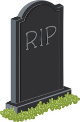 Cartoon RIP Tombstone with Green Grass Isolated on White