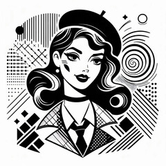 fashion model in retro style, fashion model in retro style dress, retro woman with retro hairstyle, retro woman with retro style, retro girl with retro style, girl in a hat, girl in a black dress