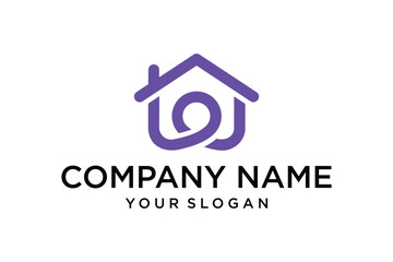 Modern Abstract Purple House Logo Design for Real Estate and Property Services. Minimalist Branding Icon with Intertwined Loop.