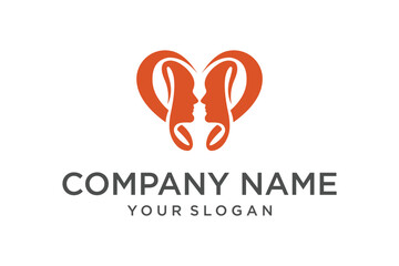 Modern Heart and Two Human Profile Logo Design. Abstract Faces Forming a Love Symbol for Relationship, Community, or Care Branding.
