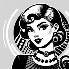 fashion model in retro style, fashion model in retro style dress, retro woman with retro hairstyle, retro woman with retro style, retro girl with retro style, girl in a hat, girl in a black dress