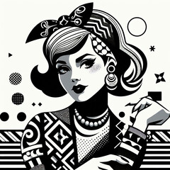 fashion model in retro style, fashion model in retro style dress, retro woman with retro hairstyle, retro woman with retro style, retro girl with retro style, girl in a hat, girl in a black dress