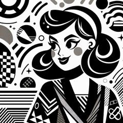 fashion model in retro style, fashion model in retro style dress, retro woman with retro hairstyle, retro woman with retro style, retro girl with retro style, girl in a hat, girl in a black dress