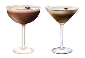 A realistic vector illustration of an Espresso Martini glass on a plain white background.