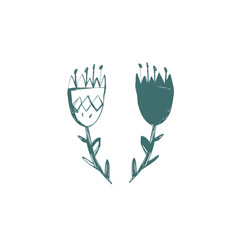 Scandinavian minimalist floral duo with hand drawn tulip shapes for modern decor print and creative surface design