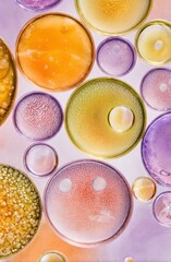 Macro composition of round liquid bubbles suspended within transparent medium.