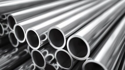 3d illustration of steel pipes stacked together in a warehouse factory environment