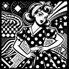 fashion model in retro style, fashion model in retro style dress, retro woman with retro hairstyle, retro woman with retro style, retro girl with retro style, girl in a hat, girl in a black dress