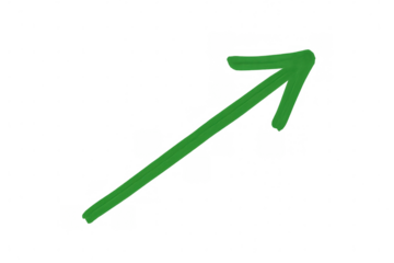 Green hand drawn arrow pointing up and right, showing progress, growth, and forward direction on transparent background