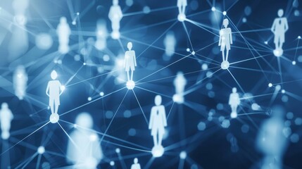 3d rendering of connected circles symbolizing team management and social networks on blue