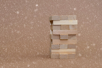 Wooden blocks with inscriptions on a beige background