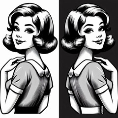 fashion model in retro style, fashion model in retro style dress, retro woman with retro hairstyle, retro woman with retro style, retro girl with retro style, girl in a hat, girl in a black dress