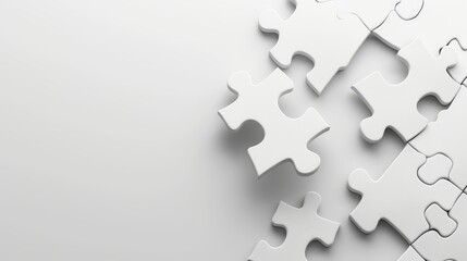 Obraz premium Two interlocking white puzzle pieces representing unity and connection in 3d rendering
