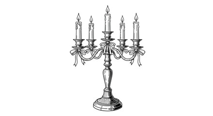 Elegant vintage candelabra with five lit candles in detailed line art style