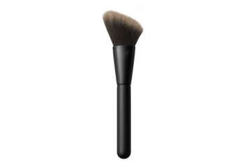 Angled makeup brush for contouring and applying foundation