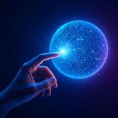 Human Hand Touching Digital Sphere &ndash; Human and AI Connection
