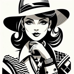 fashion model in retro style, fashion model in retro style dress, retro woman with retro hairstyle, retro woman with retro style, retro girl with retro style, girl in a hat, girl in a black dress