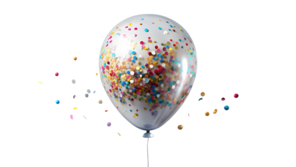 White balloon with colorful confetti isolated on transparent background for party decoration