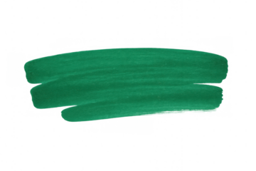 Green paint brush stroke creating an abstract smear texture, isolated on transparent background