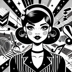 fashion model in retro style, fashion model in retro style dress, retro woman with retro hairstyle, retro woman with retro style, retro girl with retro style, girl in a hat, girl in a black dress