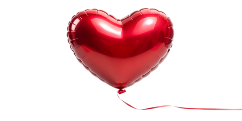 Red heart balloon isolated on transparent background, symbol of love and valentines day