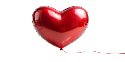Red heart balloon isolated on transparent background, symbol of love and valentines day