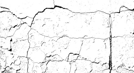 Grungy cracked wall texture, black and white distressed background, rough surface, abstract pattern, design element isolated on transparent background