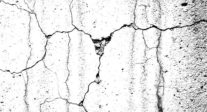 Cracked concrete surface with intricate patterns creating a distressed and textured background element isolated on transparent background