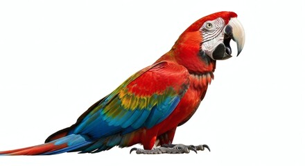 Fototapeta premium Scarlet Macaw Parrot Isolated Tropical Bird, Colorful Plumage, isolated on white background