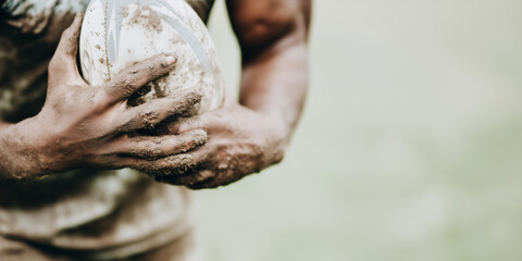 Epic rugby shot, player holding a rugby ball, sports field, football, negative space for text or copy, template, design, sports, game day, rugby league, full contact sport, rugged game, fitness, tough