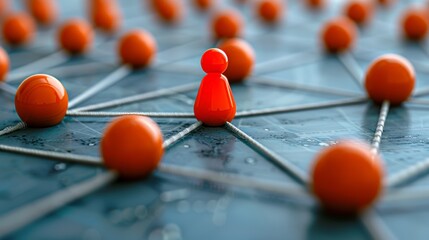 3d rendering of connected circles symbolizing team management and social networking on blue