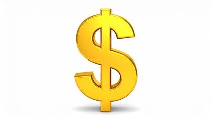 Gold Dollar Sign Isolated on White Background, Generated with AI.