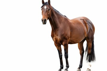 Naklejka premium Elegant Horse Portrait: A stately horse, showcasing its magnificent form and powerful physique, stands gracefully, embodying strength and beauty.