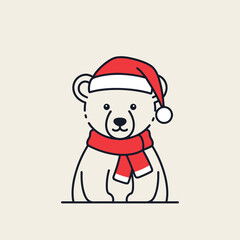 Fototapeta premium Minimalist White Polar Bear Character Wearing a Red Santa Hat