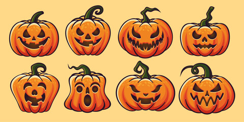 Halloween Pumpkins Stickers Editable Vector set