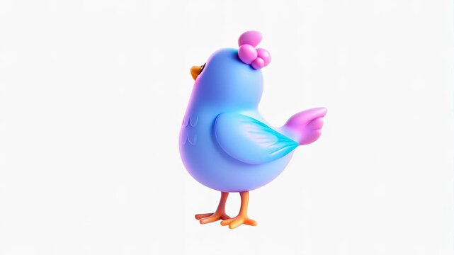 A cute blue bird figurine with a pink bow, featuring a colorful tail and a playful stance.